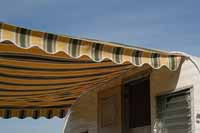 Loads of photos of striped canvas awnings and canopies on vintage travel trailers